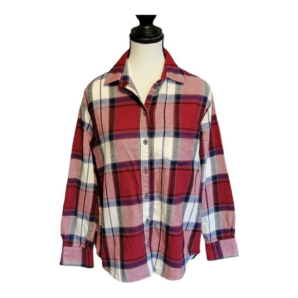 Old Navy Shirt Womens XS Red Plaid Button Up Oversized Long Sleeve Country - Picture 1 of 11
